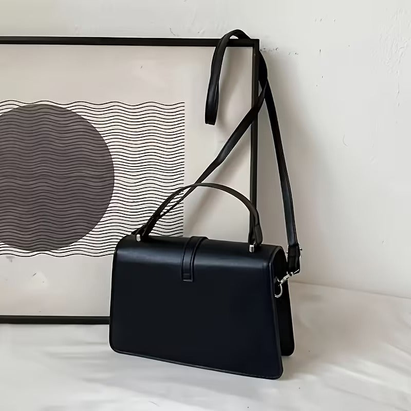 FidoFun Women's Plaid Shoulder Bag, Black PU Handbag with Detachable Strap, Wrist Strap & Golden Buckle Closure