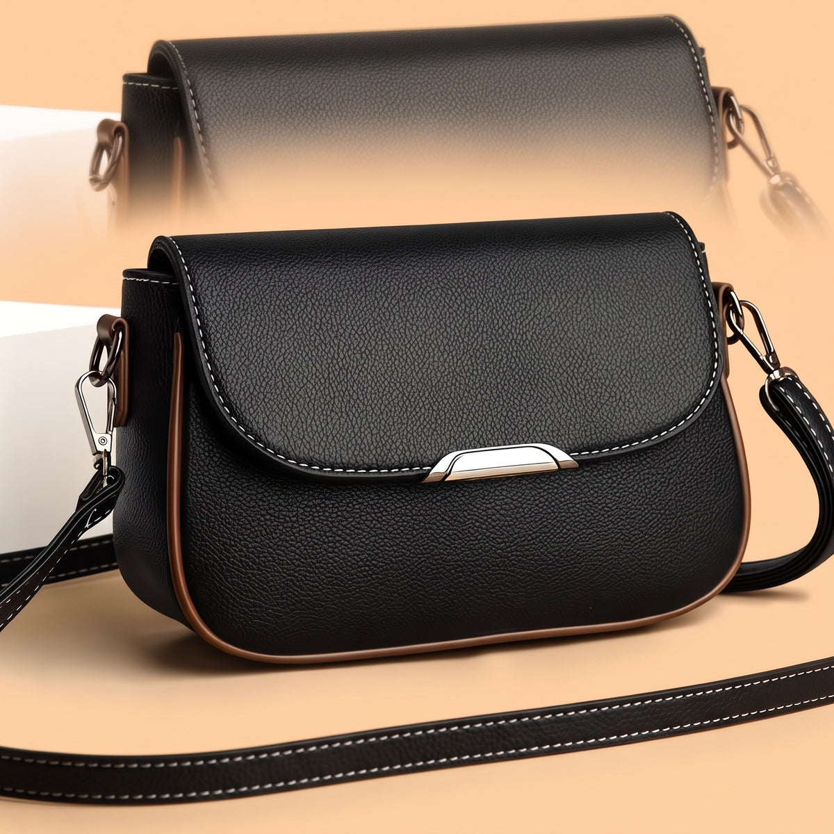 Women's PU Flip-Top Crossbody Bag, Solid Color Shoulder Bag with Removable Strap & Zipper Closure, Casual Daily Handbag