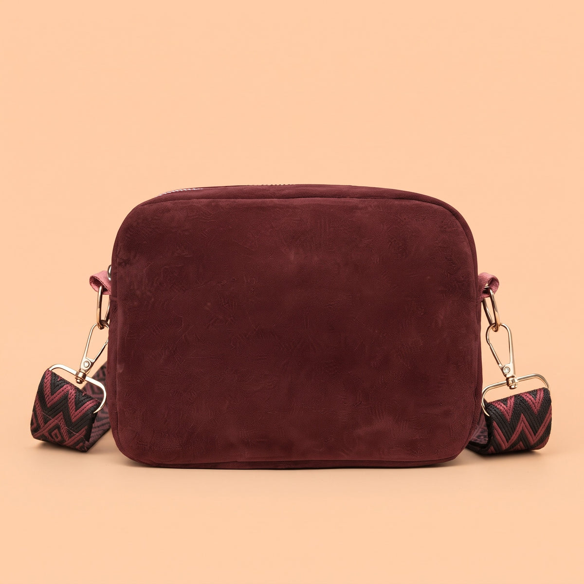 Women's Vintage Suede-Like Crossbody Bag, Red Solid Color Shoulder Handbag with Adjustable Strap & Zipper Closure