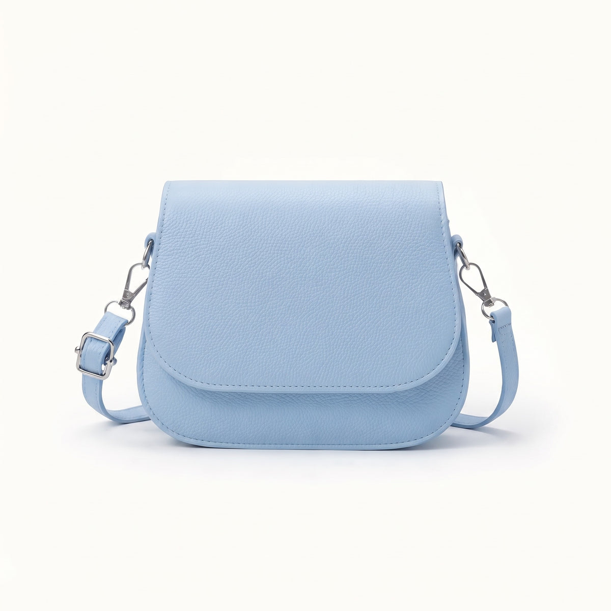 Women's Vintage Saddle Shoulder Bag, Light Blue Solid Color Small Messenger Handbag with Removable Strap