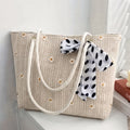 Seka Paul Women's Summer Straw-Style Tote Bag, Beige Floral Woven Beach Bag, Lightweight Casual Handbag
