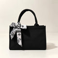 Women's Black Canvas Tote Bag with Bow, Spacious Multi-Compartment Shoulder Bag for Work, School, Shopping & Travel